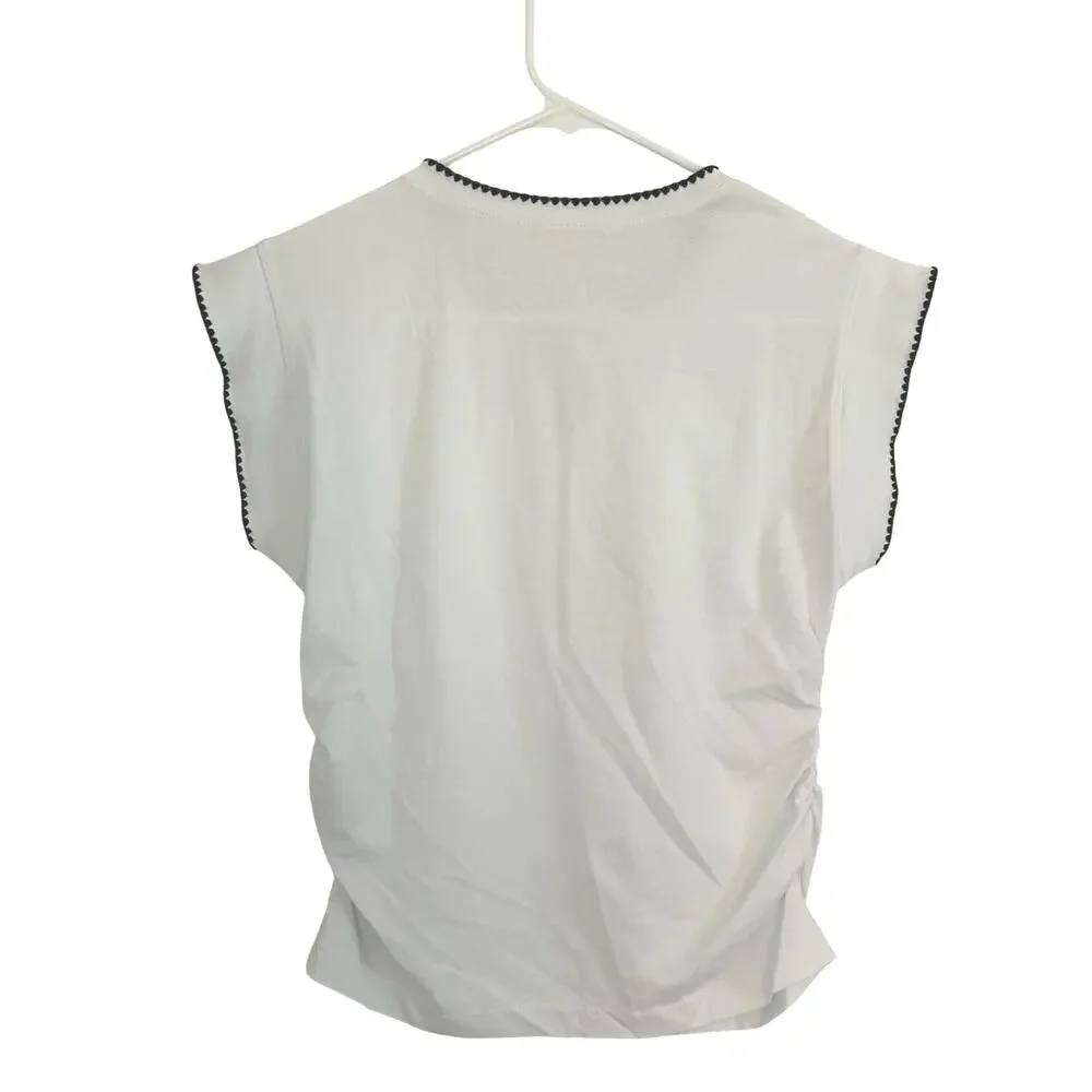 Madewell Women's Side Cinch Crewneck Stitching Detail White Tee Top XS New - Picture 7 of 9